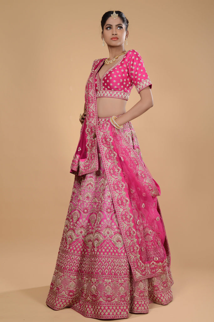 Deep Pink Embroidered Lehenga Set. freeshipping - Frontier Bazarr