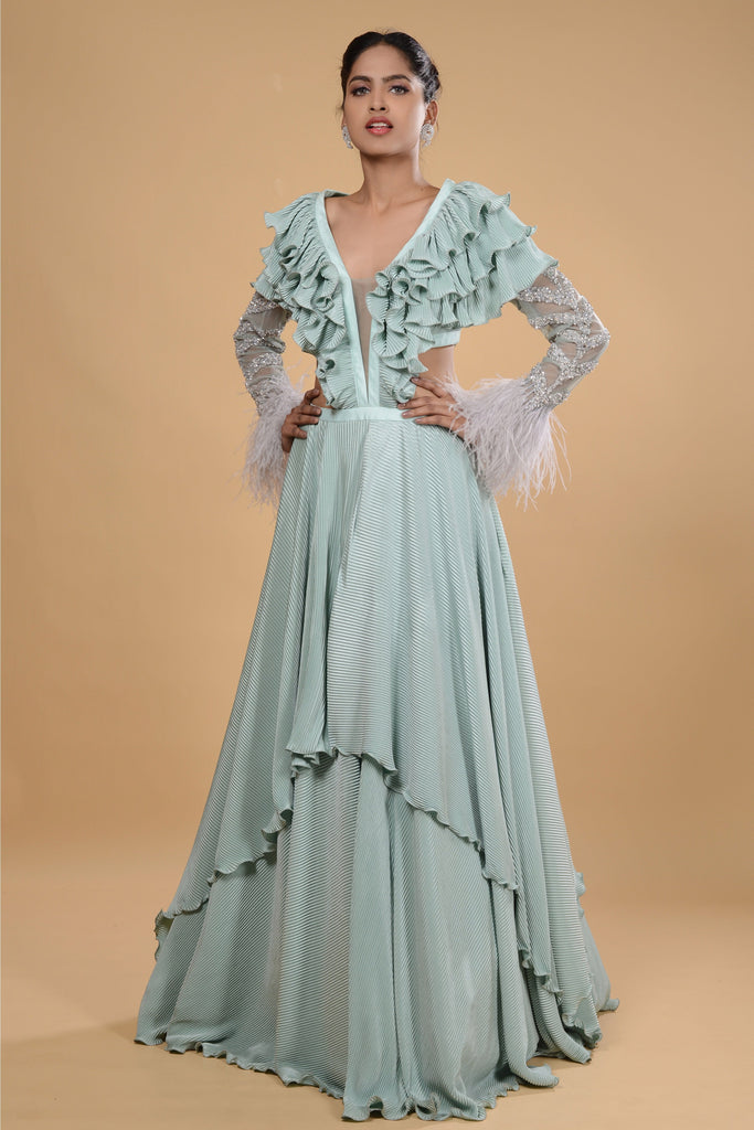 Pale green feather gown. freeshipping - Frontier Bazarr