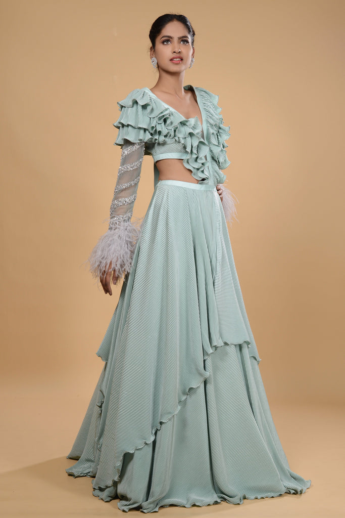 Pale green feather gown. freeshipping - Frontier Bazarr