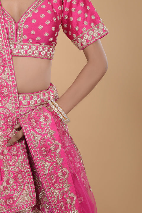 Deep Pink Embroidered Lehenga Set. freeshipping - Frontier Bazarr