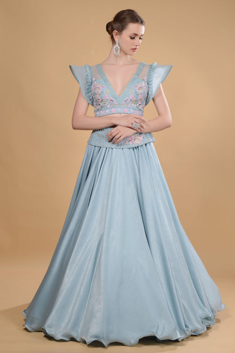 Light blue crop top and long skirt set. freeshipping - Frontier Bazarr