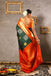 Dark Green and Orange kanjeevaram check silk saree freeshipping - Frontier Bazarr