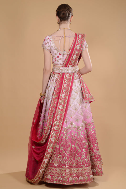 Ombre Pink Embroidered Lehenga Set. freeshipping - Frontier Bazarr