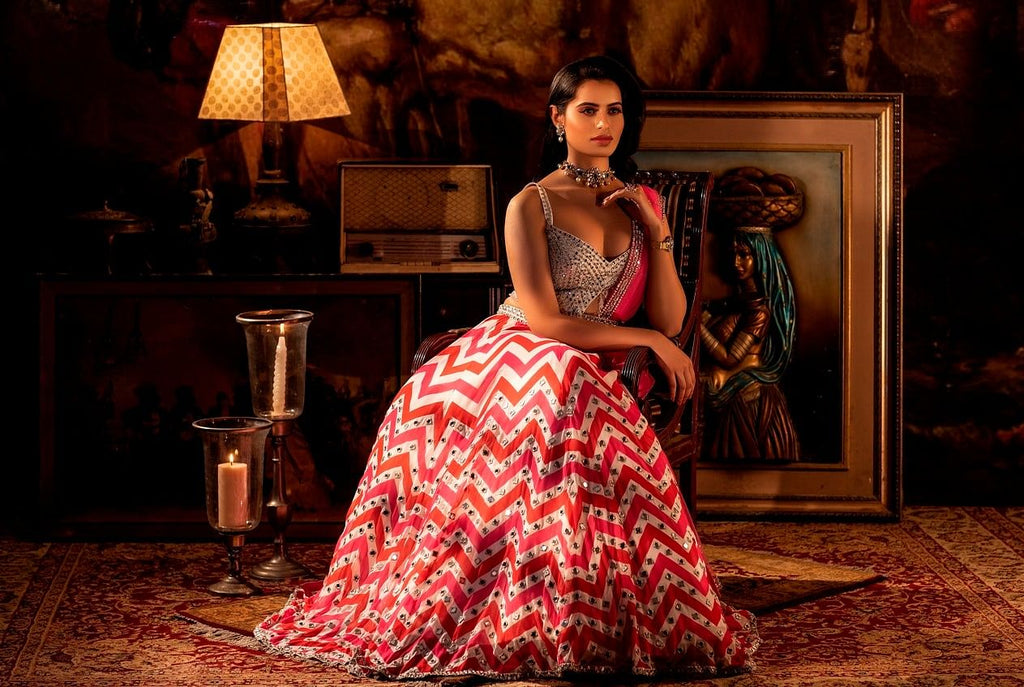 Printed Pink Mirror Lehenga Set. freeshipping - Frontier Bazarr