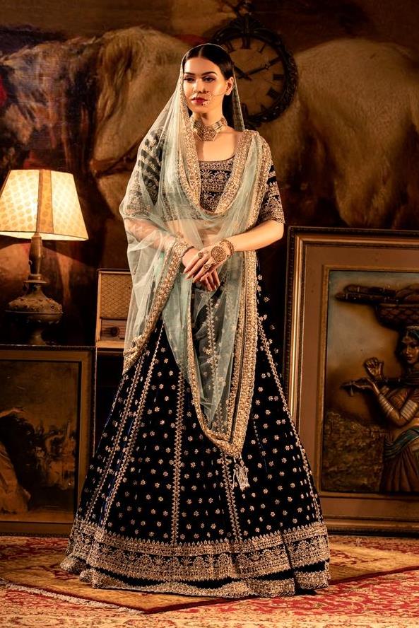 Bridesmaid Indian Designer Black Floral Lehenga Set Organza SFINS0098S –  Siya Fashions
