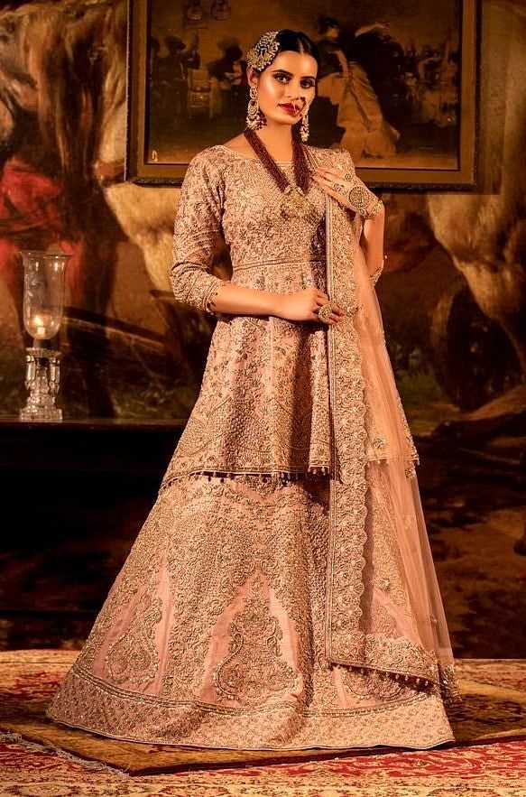 Dusty pink Peplum Lehenga set with Net dupatta. freeshipping - Frontier Bazarr