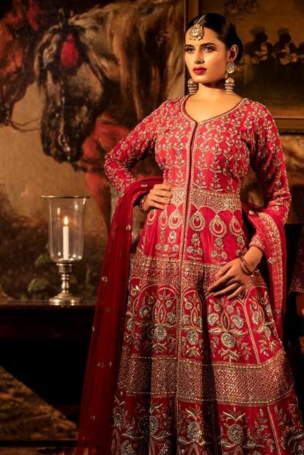 Scarlet red Jacket with Net dupatta. freeshipping - Frontier Bazarr