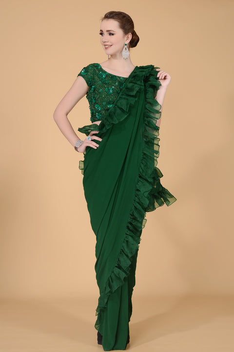 Emerald Drape Saree freeshipping - Frontier Bazarr