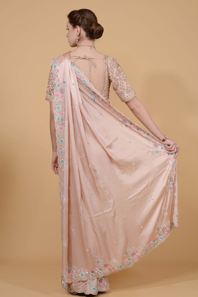 Blush Peach Saree freeshipping - Frontier Bazarr