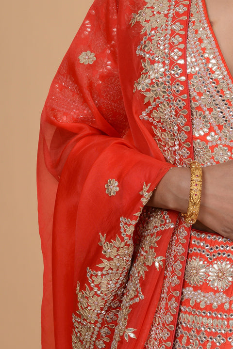 Bright Orange Embroidered Lehenga Set. freeshipping - Frontier Bazarr