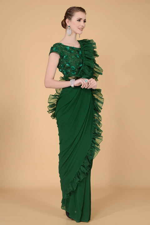 Emerald Drape Saree freeshipping - Frontier Bazarr