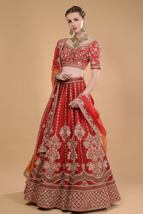 Crimson Red Lehenga with Ombre Duputta Set. freeshipping - Frontier Bazarr