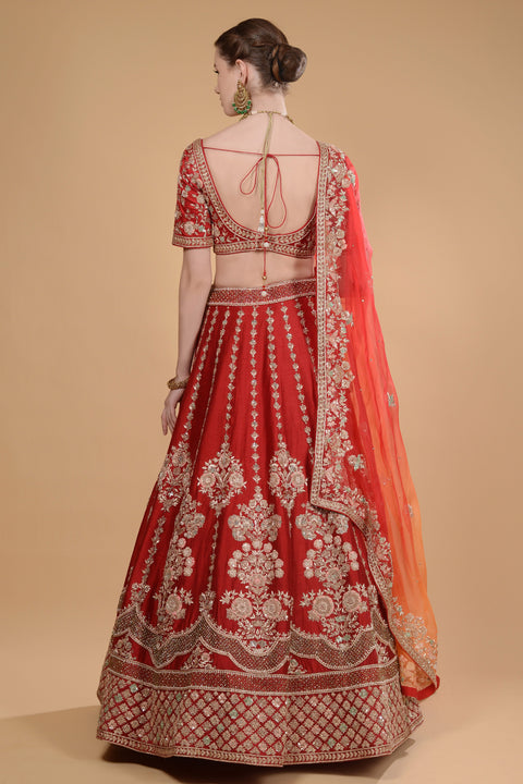 Crimson Red Lehenga with Ombre Duputta Set. freeshipping - Frontier Bazarr