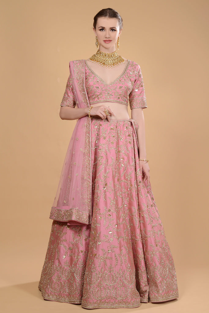 Rosy Pink Embroidery Lehenga Set. freeshipping - Frontier Bazarr