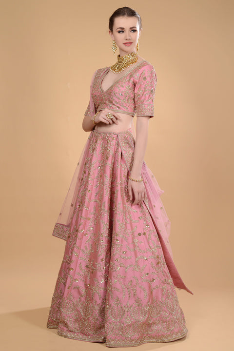 Rosy Pink Embroidery Lehenga Set. freeshipping - Frontier Bazarr