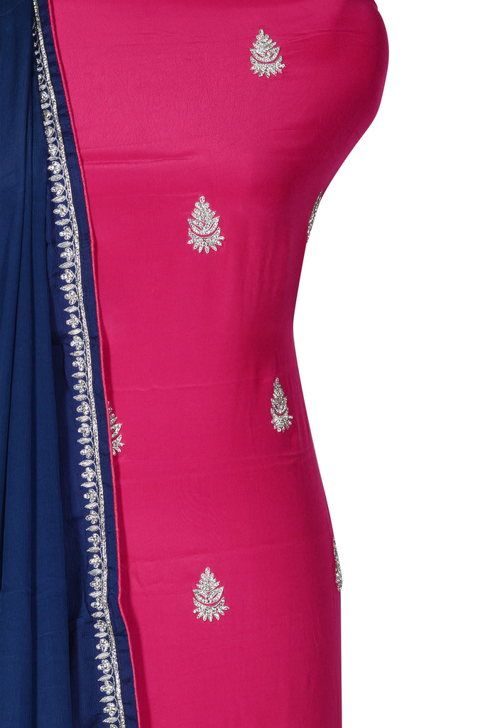 Bright Pink with Blue dupatta Unstitched Set. freeshipping - Frontier Bazarr