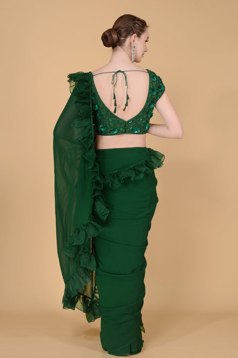 Emerald Drape Saree freeshipping - Frontier Bazarr