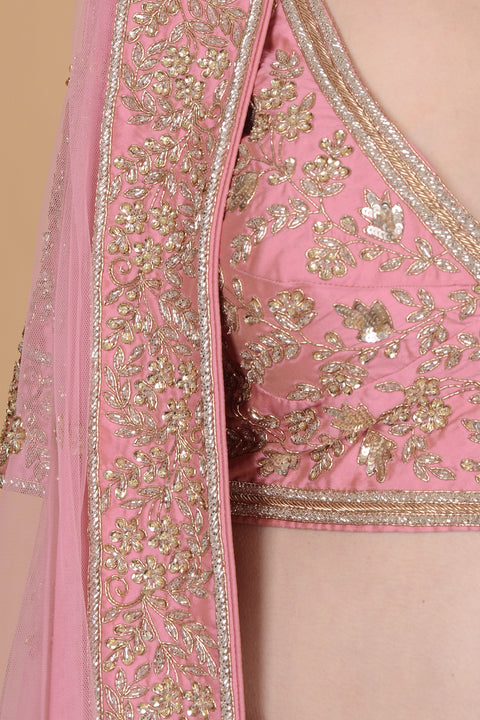 Rosy Pink Embroidery Lehenga Set. freeshipping - Frontier Bazarr