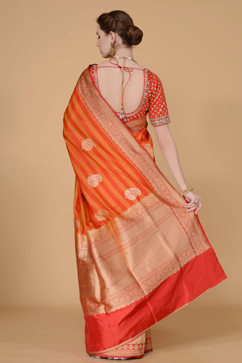Red and Orange Saree freeshipping - Frontier Bazarr