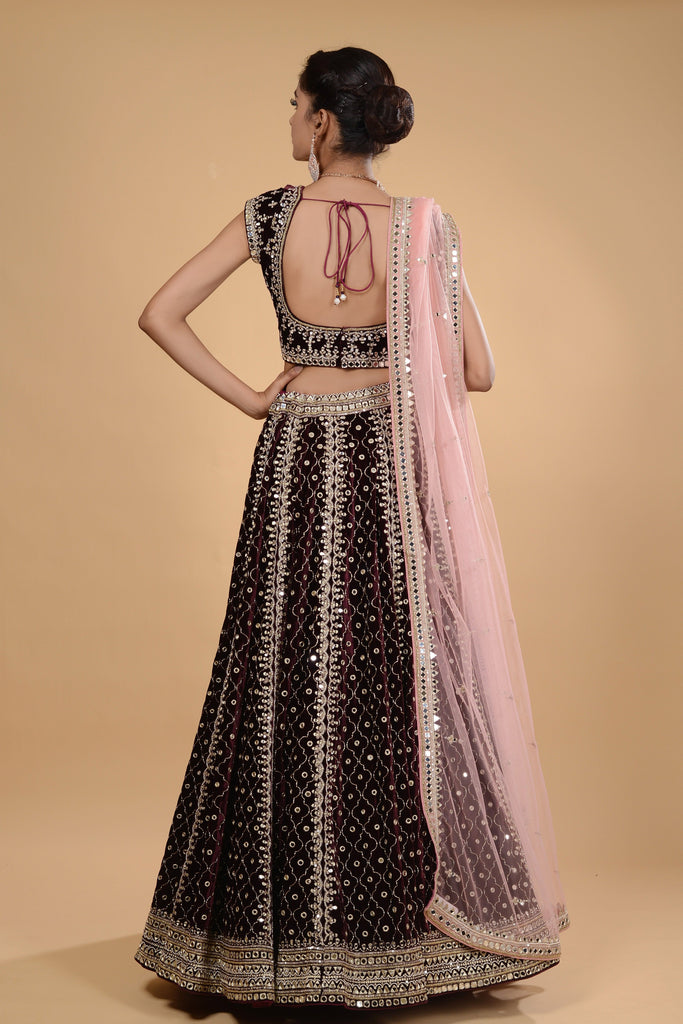 Wine and pink velvet lehenga set. freeshipping - Frontier Bazarr