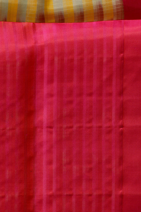 Yellow Grey with Pink and Orange Border Saree freeshipping - Frontier Bazarr