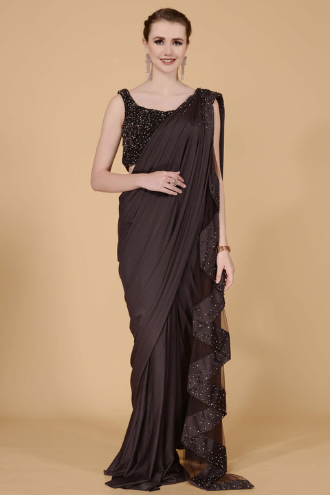 Dark Chocolate Drape Saree freeshipping - Frontier Bazarr