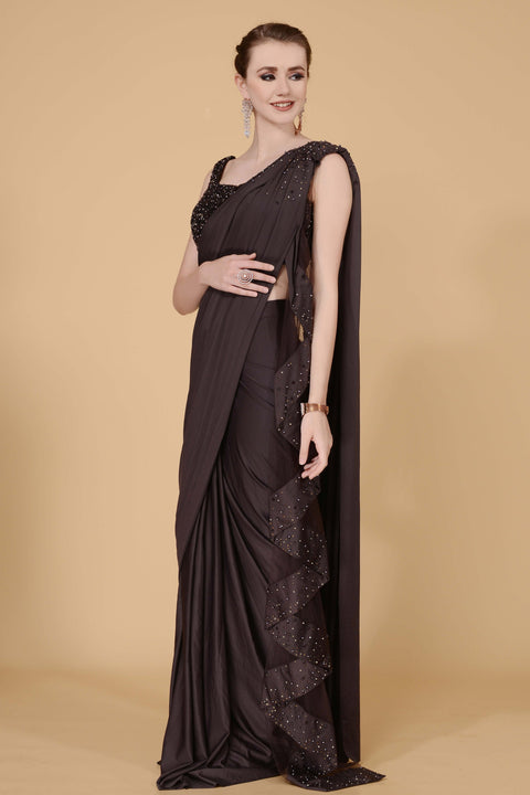 Dark Chocolate Drape Saree freeshipping - Frontier Bazarr