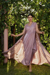 Blush Pink Drape Saree with Cape freeshipping - Frontier Bazarr
