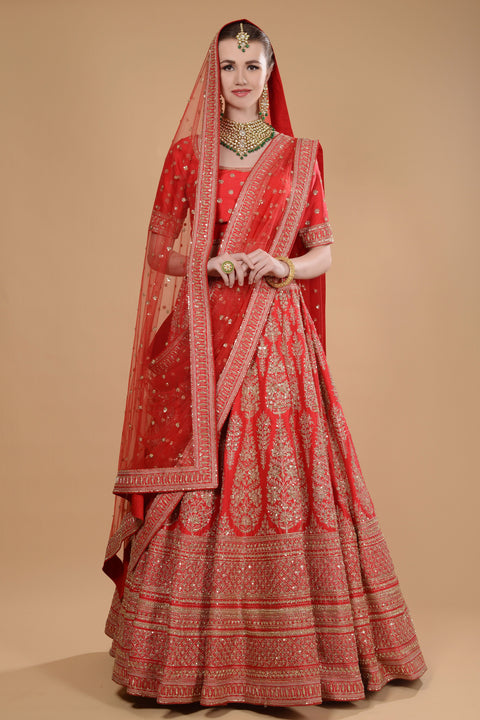 Scarlet Red Embroidered Lehenga Set. freeshipping - Frontier Bazarr