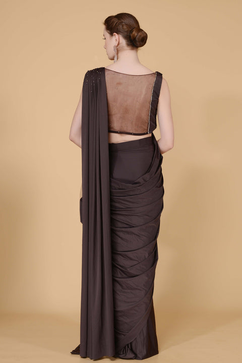 Dark Chocolate Drape Saree freeshipping - Frontier Bazarr