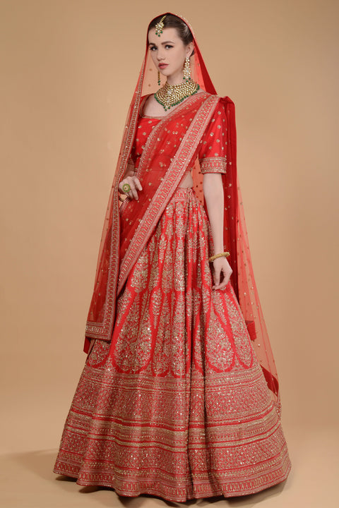 Scarlet Red Embroidered Lehenga Set. freeshipping - Frontier Bazarr