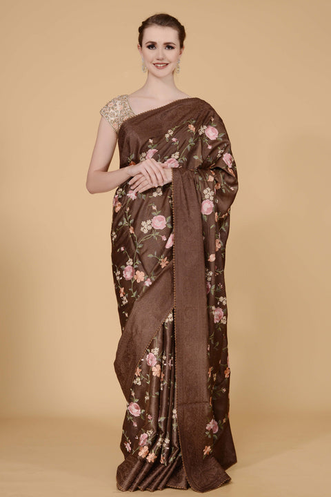 Brown Handloom Saree freeshipping - Frontier Bazarr