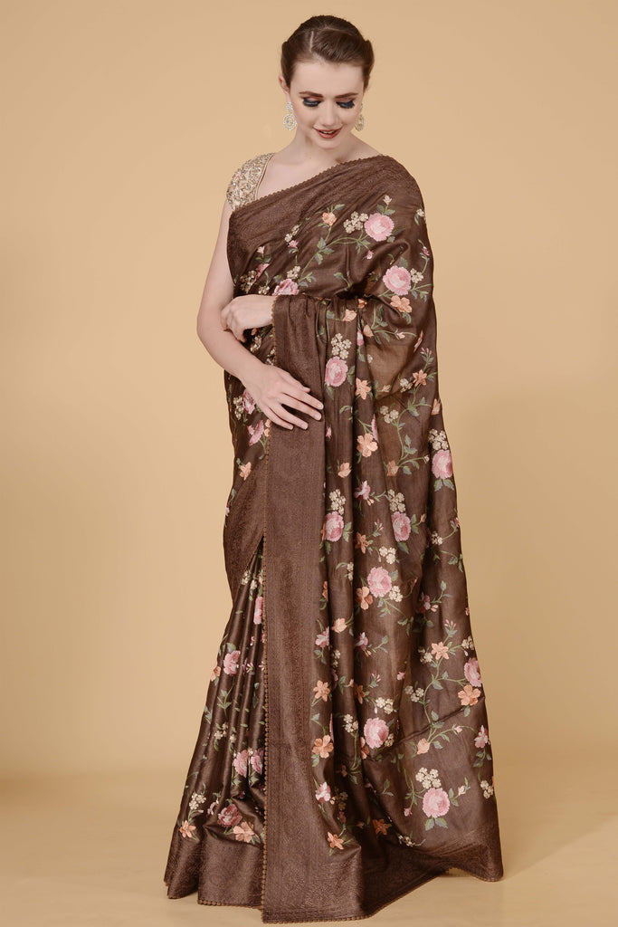 Brown Handloom Saree freeshipping - Frontier Bazarr