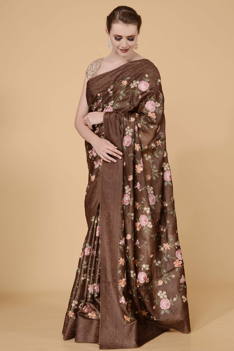 Brown Handloom Saree freeshipping - Frontier Bazarr