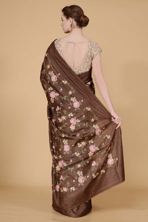 Brown Handloom Saree freeshipping - Frontier Bazarr