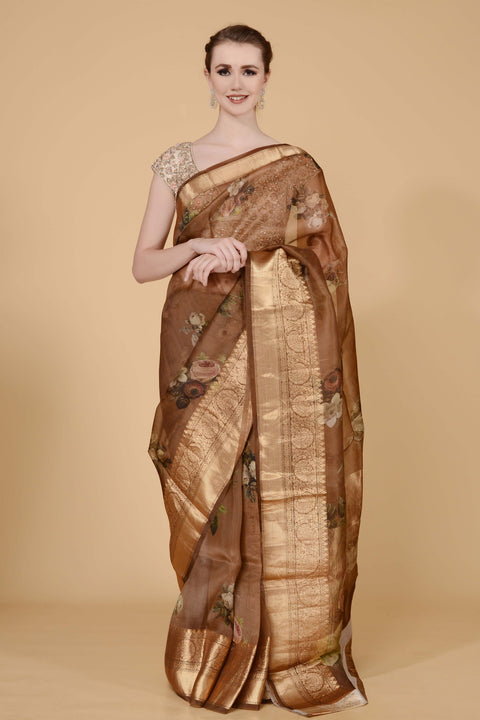 Light Brown Handloom Saree freeshipping - Frontier Bazarr