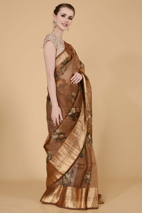 Light Brown Handloom Saree freeshipping - Frontier Bazarr