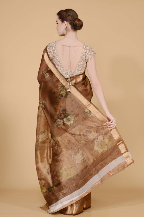Light Brown Handloom Saree freeshipping - Frontier Bazarr