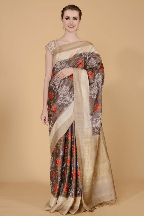 Pale Brown Saree freeshipping - Frontier Bazarr