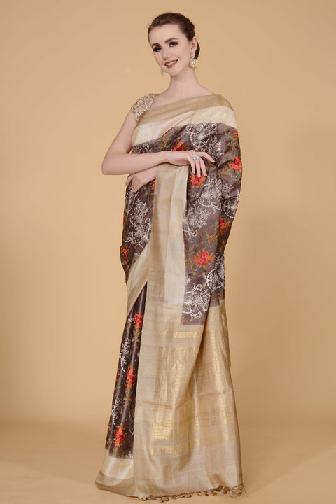 Pale Brown Saree freeshipping - Frontier Bazarr