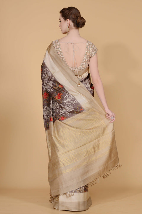 Pale Brown Saree freeshipping - Frontier Bazarr