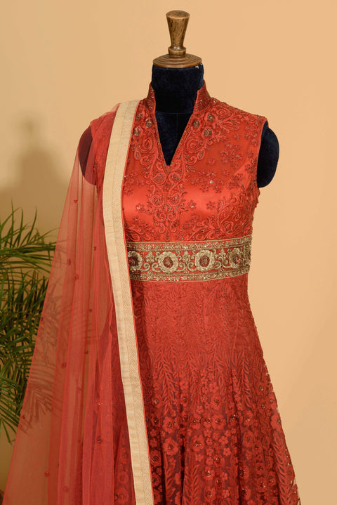 Red anarkali with dupatta set. freeshipping - Frontier Bazarr