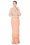 Peach blush cape drape saree freeshipping - Frontier Bazarr