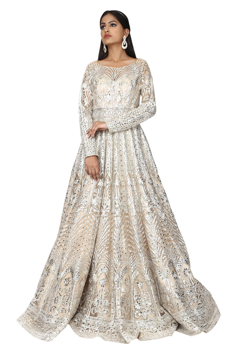 Silver embroidery panel gown freeshipping - Frontier Bazarr