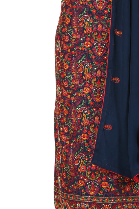 Navy Blue Jaipuria Embroidered Unstitch Set. freeshipping - Frontier Bazarr