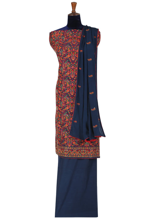 Navy Blue Jaipuria Embroidered Unstitch Set. freeshipping - Frontier Bazarr