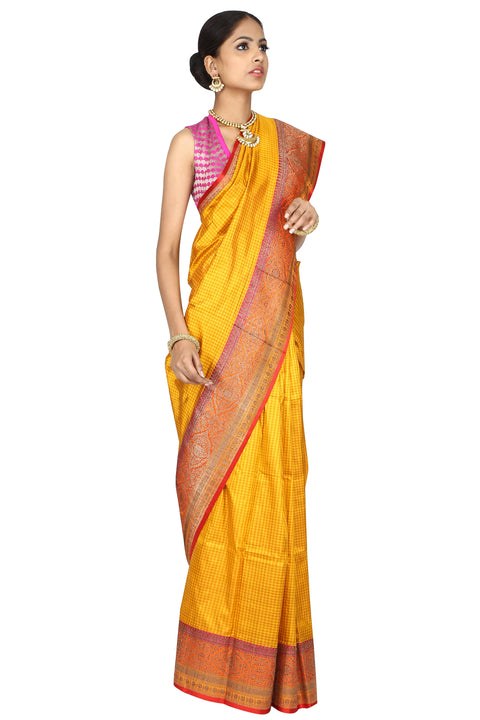 Yellow golden weave saree. freeshipping - Frontier Bazarr
