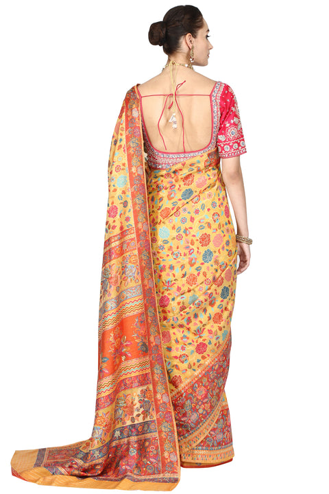 Persian flora handloom saree with blouse piece freeshipping - Frontier Bazarr