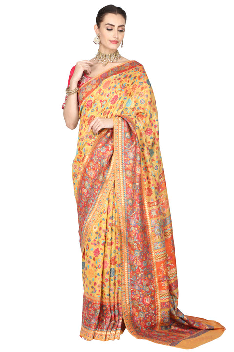 Persian flora handloom saree with blouse piece freeshipping - Frontier Bazarr