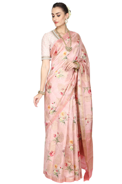 Pink rose digital printed saree. freeshipping - Frontier Bazarr